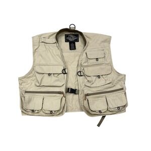 White River Fly Shop Adult Fishing Vest Khaki Utility Pockets Size Medium EUC